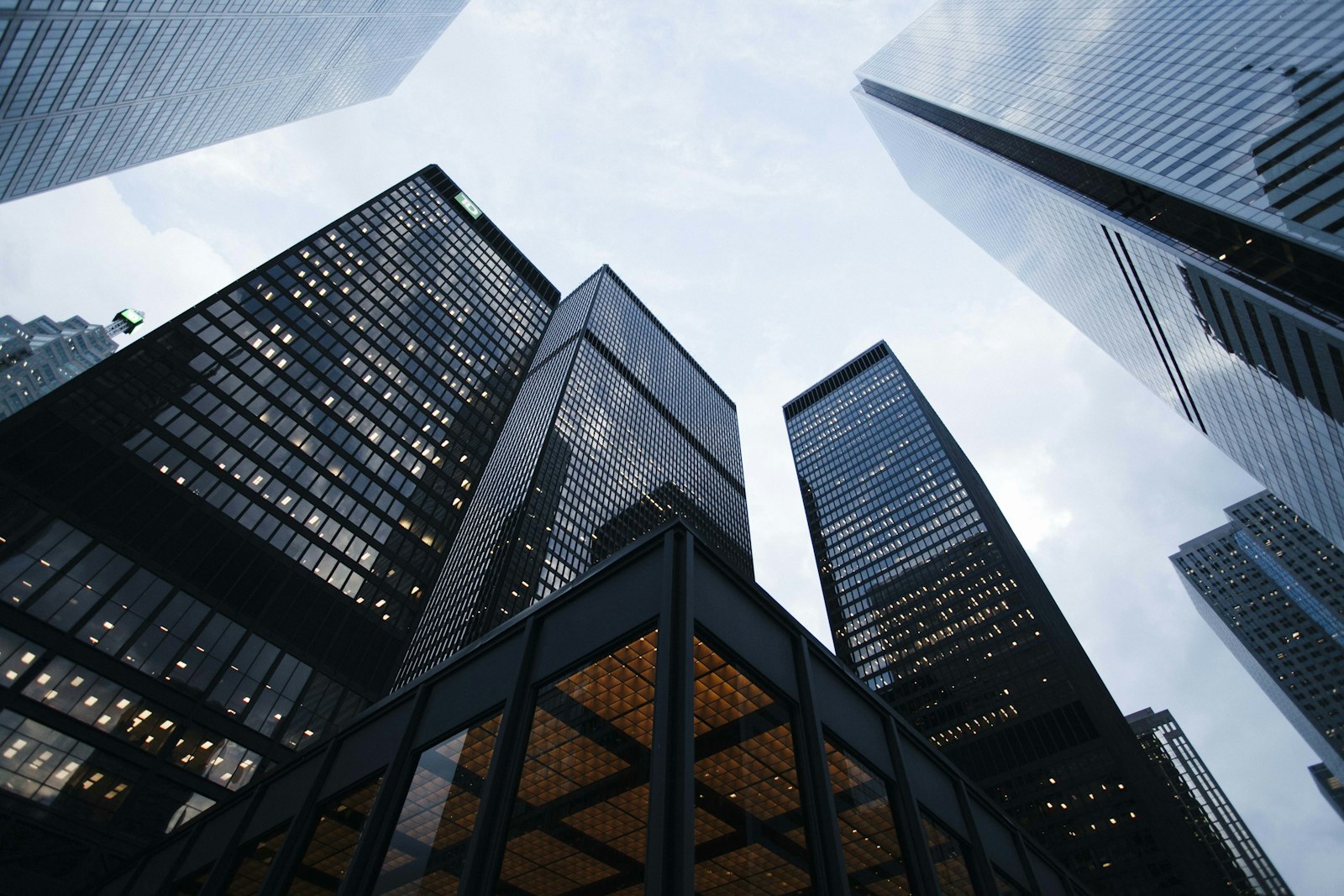 Financial district skyscrapers representing banks, NBFCs and fintech